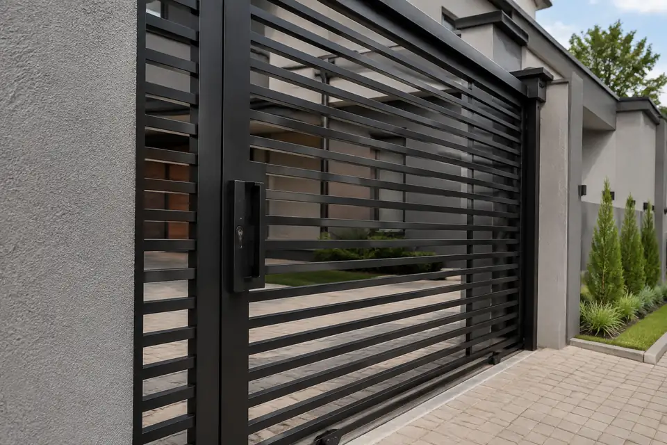 Detalhe do acabamento de portão metálico fabricado sob medida